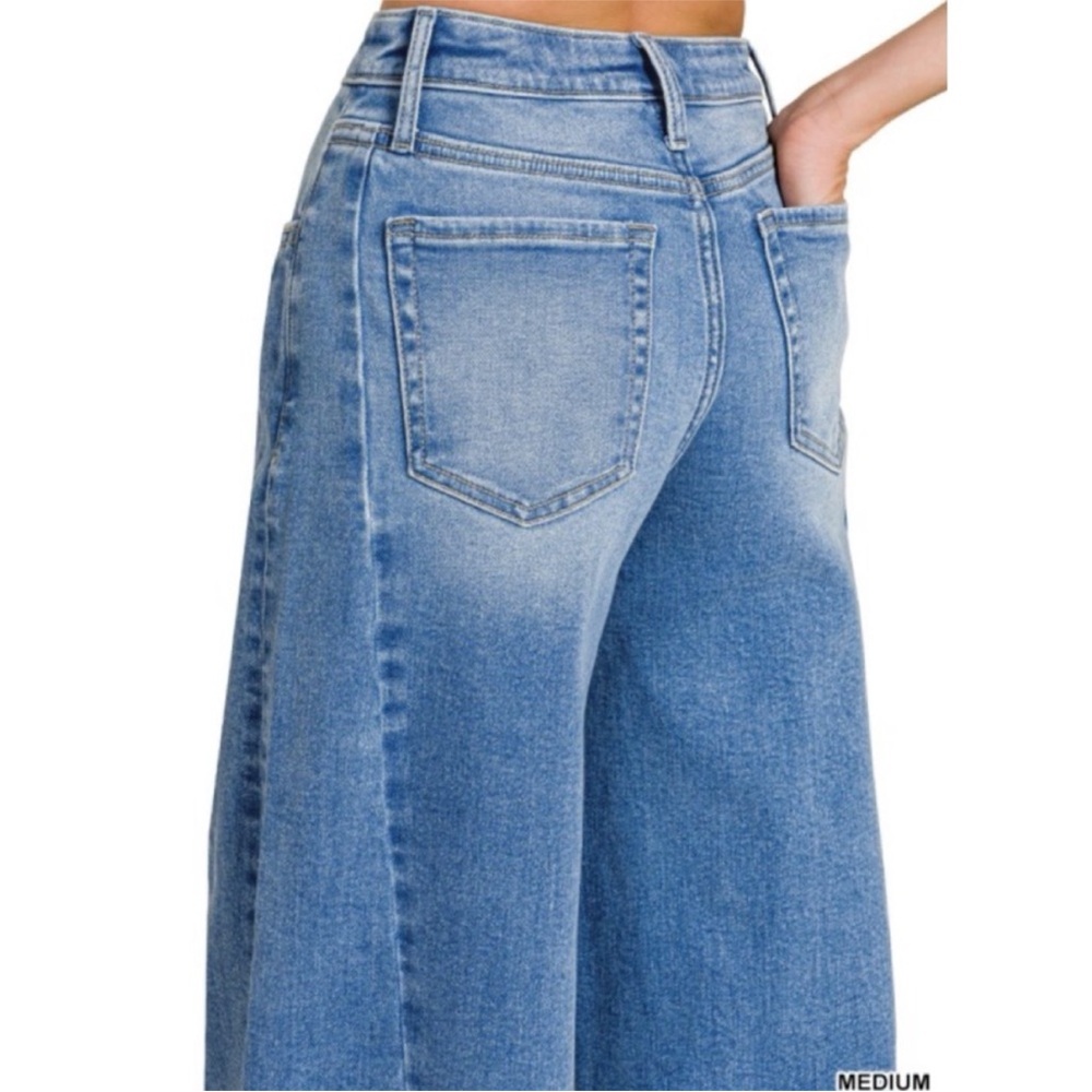 Zenana Wide Leg Side Panel Soft Stretch Jeans NWOT - Picture 7 of 13